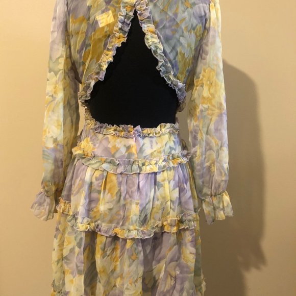 Floral Chiffon Long Sleeve Dress  (2) - Picture 4 of 11